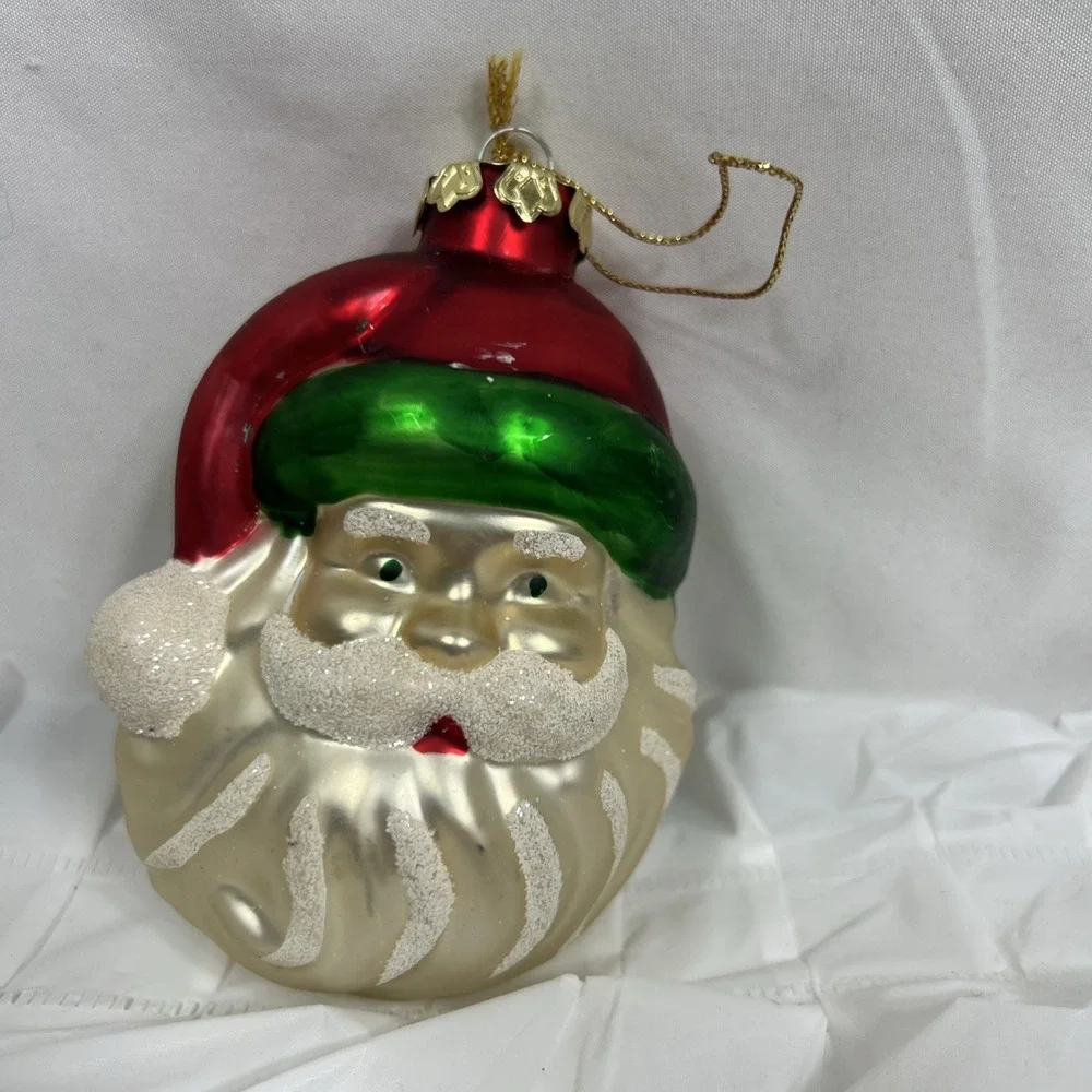 Vintage Mercury Glass Christmas Ornament West Germany Mica SANTA CLAUS FACE Head